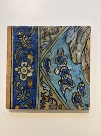 Three large polychrome Persian tile murals with narrative design, Qajar, 19th C.