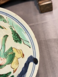 A Chinese wucai covered vase with narrative design and a jar mounted as a wine cooler, Transitional period