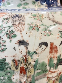 A Chinese wucai covered vase with narrative design and a jar mounted as a wine cooler, Transitional period