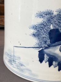 A Chinese blue and white 'Fisherman' brush pot, 20th C.