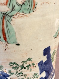 A Chinese wucai covered vase with narrative design and a jar mounted as a wine cooler, Transitional period