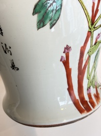 Two Chinese famille rose 'Birds among Flowering Branches' covered vases and a covered jar, 19/20th C.