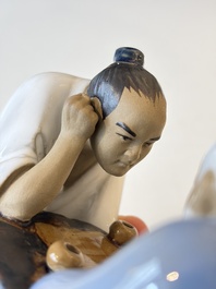 A Chinese polychrome-glazed Shiwan stoneware figure of Tudigong, a 'Shoulao' group and a 'Go Players' group, China marks, 19/20th C.