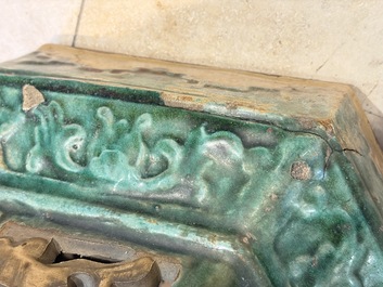 A pair of Chinese or Vietnamese polychrome-glazed pottery stands, 19th C.
