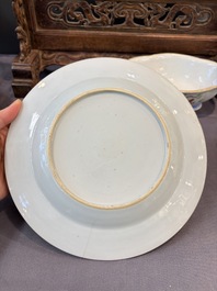 Seven Chinese blue and white, famille rose, and celadon wares, 18/19th C.