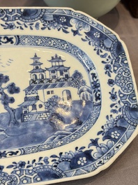Seven Chinese blue and white, famille rose, and celadon wares, 18/19th C.