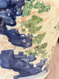 A Chinese wucai covered vase with narrative design and a jar mounted as a wine cooler, Transitional period