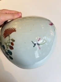 Two Chinese famille rose 'Birds among Flowering Branches' covered vases and a covered jar, 19/20th C.