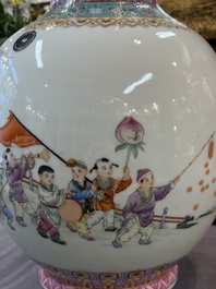 Eight Chinese famille rose vases, Qianlong and Jing De Zhen 景德鎮 marks, 20th C.