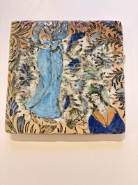 Three large polychrome Persian tile murals with narrative design, Qajar, 19th C.