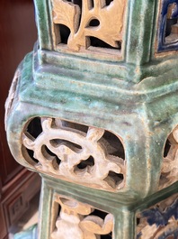 A pair of Chinese or Vietnamese polychrome-glazed pottery stands, 19th C.