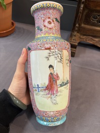 Eight Chinese famille rose vases, Qianlong and Jing De Zhen 景德鎮 marks, 20th C.