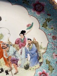 A Chinese famille rose 'Eight Immortals' dish and an 'Elegant Beauties' vase, Qianlong and Jingdezhen 景德鎮 mark, 20th C.