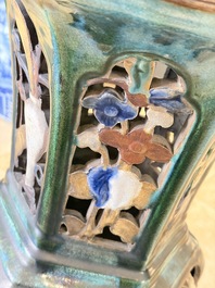 A pair of Chinese or Vietnamese polychrome-glazed pottery stands, 19th C.