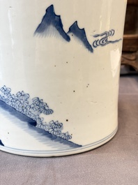 A Chinese blue and white 'Fisherman' brush pot, 20th C.