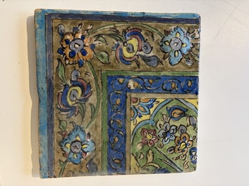 Three large polychrome Persian tile murals with narrative design, Qajar, 19th C.