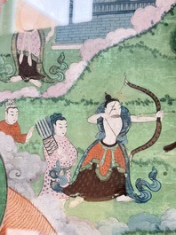 Two Sino-Tibetan thangkas depicting the life of Buddha Shakyamuni, 19th C.