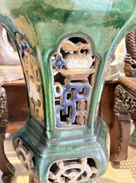 A pair of Chinese or Vietnamese polychrome-glazed pottery stands, 19th C.