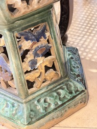 A pair of Chinese or Vietnamese polychrome-glazed pottery stands, 19th C.