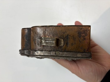 A Tibetan silver and copper Ghau or prayer box, 19th C.