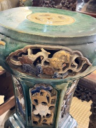 A pair of Chinese or Vietnamese polychrome-glazed pottery stands, 19th C.