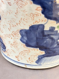 A Chinese wucai covered vase with narrative design and a jar mounted as a wine cooler, Transitional period