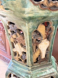 A pair of Chinese or Vietnamese polychrome-glazed pottery stands, 19th C.