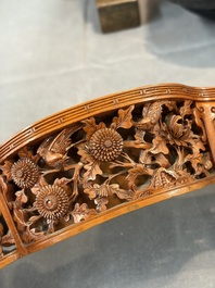 A pair of Chinese jade-inset wooden table screens, a jade-inset wooden ruyi with its original stand and a jade 'bi' disc on a wooden stand, 19/20th C.