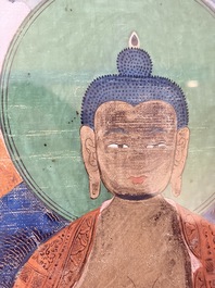Two Sino-Tibetan thangkas depicting the life of Buddha Shakyamuni, 19th C.