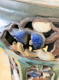 A pair of Chinese or Vietnamese polychrome-glazed pottery stands, 19th C.