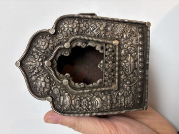 A Tibetan silver and copper Ghau or prayer box, 19th C.