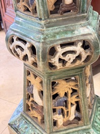 A pair of Chinese or Vietnamese polychrome-glazed pottery stands, 19th C.