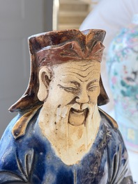 A Chinese polychrome-glazed Shiwan stoneware figure of Tudigong, a 'Shoulao' group and a 'Go Players' group, China marks, 19/20th C.