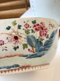 A Chinese famille rose covered 'Goats' tureen and a blue and white 'Floral' dish, Kangxi/Qianlong