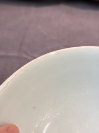 Seven Chinese blue and white, famille rose, and celadon wares, 18/19th C.
