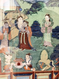 Two Sino-Tibetan thangkas depicting the life of Buddha Shakyamuni, 19th C.