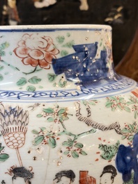 A Chinese wucai covered vase with narrative design and a jar mounted as a wine cooler, Transitional period
