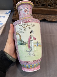 Eight Chinese famille rose vases, Qianlong and Jing De Zhen 景德鎮 marks, 20th C.