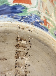 A Chinese wucai covered vase with narrative design and a jar mounted as a wine cooler, Transitional period