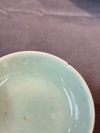 Seven Chinese blue and white, famille rose, and celadon wares, 18/19th C.