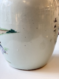 A Chinese famille rose vase, a covered jar and a jardiniere with stand, 19/20th C.