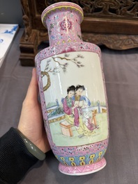Eight Chinese famille rose vases, Qianlong and Jing De Zhen 景德鎮 marks, 20th C.