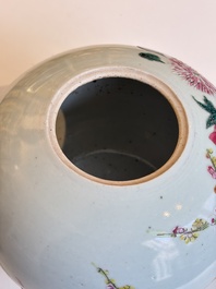 Two Chinese famille rose 'Birds among Flowering Branches' covered vases and a covered jar, 19/20th C.
