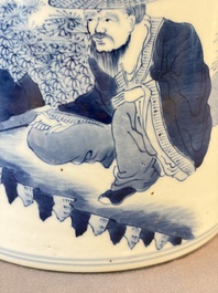 A Chinese blue and white 'Fisherman' brush pot, 20th C.