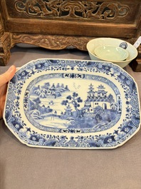 Seven Chinese blue and white, famille rose, and celadon wares, 18/19th C.