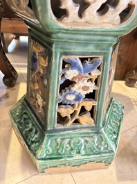 A pair of Chinese or Vietnamese polychrome-glazed pottery stands, 19th C.