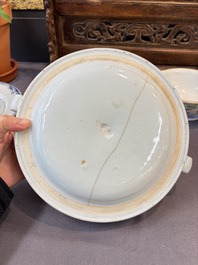 Seven Chinese blue and white, famille rose, and celadon wares, 18/19th C.