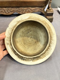 A Chinese wucai covered vase with narrative design and a jar mounted as a wine cooler, Transitional period