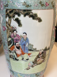 Eight Chinese famille rose vases, Qianlong and Jing De Zhen 景德鎮 marks, 20th C.