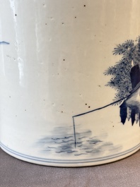 A Chinese blue and white 'Fisherman' brush pot, 20th C.